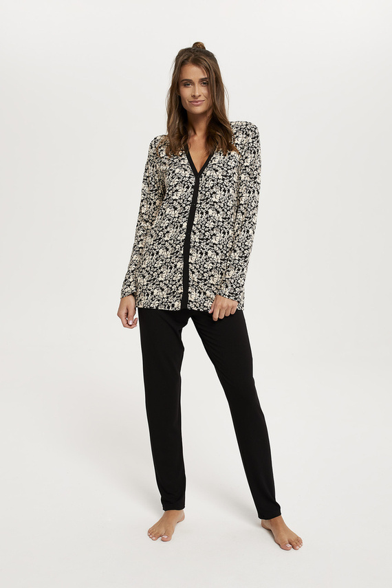 Abisynia Pijama de damă cu mânecă lungă, pantaloni lungi Italian Fashion - print/negru