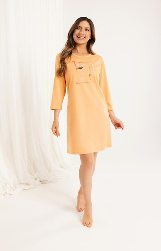 Cămașă de damă din bumbac 166 caise - mâneci 3/4, imprimeu, lungime până la genunchi