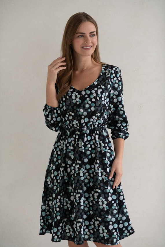 Lovely Dress Rochie midi de maternitate si alaptare cu maneci 3/4 Milk&Love cu frunze de eucalipt