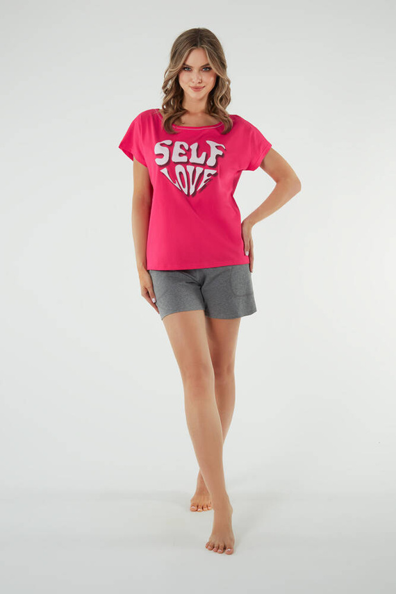 Selfie Pijama cu mânecă scurtă pentru femei, pantaloni scurți Italian Fashion - amaranth/melange