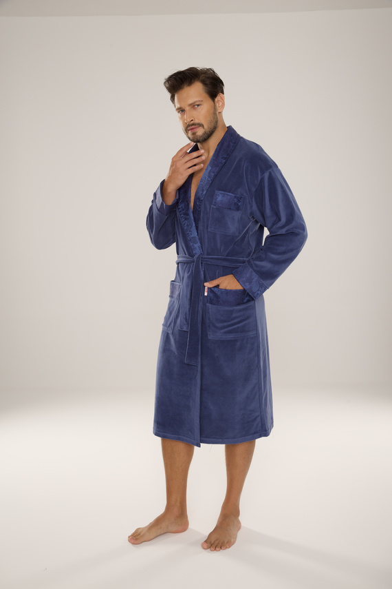 868 Halat de baie nobil pentru bărbați din velur De Lafense- elegant, moale, premium, denim