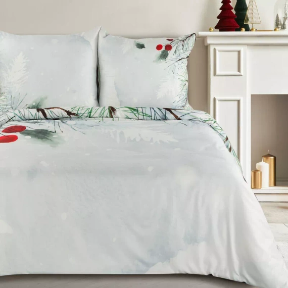 Lenjerie de pat Robin Christmas, brad cu decor, eurodrape, gri