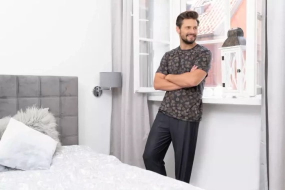 Pinus Pijamale pentru bărbați cu mânecă scurtă, pantaloni lungi Italian Fashion- print/grafite