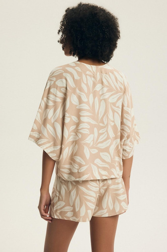 Pijama Henderson Dextra 43688 – pijamă din vâscoză, 3/4, cu nasturi, print vegetal