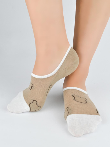 Șosete balerini damă Noviti ST092 – bumbac cu silicon pe călcâi beige A