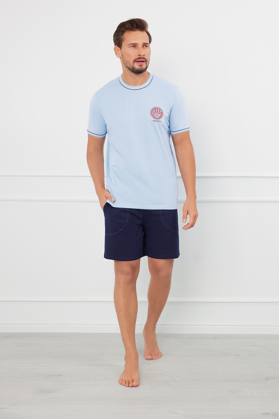 Greg Pijama cu mânecă scurtă pentru bărbați, pantaloni scurți Italian Fashion - albastru/albastru