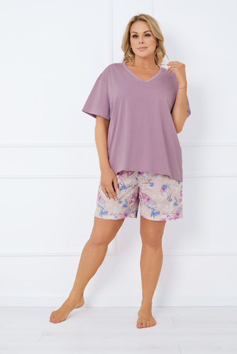 Genoa Ladies' pijama cu mânecă scurtă, pantaloni scurți Italian Fashion - heather/print 