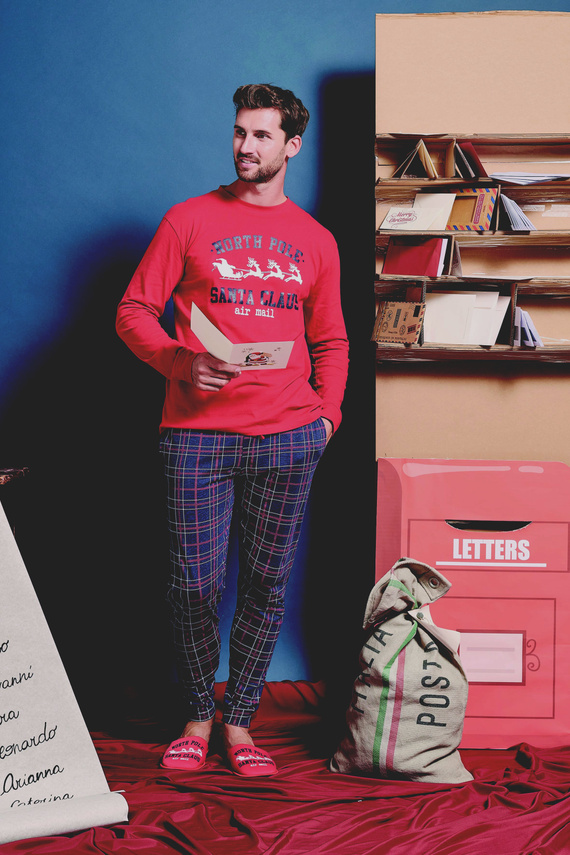 Pijamale Sorbetto pentru bărbați Gioew, roșii - festive, în carouri, confortabile și elegante