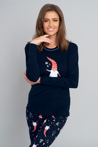 Pijama cu mânecă lungă și pantaloni lungi pentru femei Gnome Talian Fashion- roșu/print