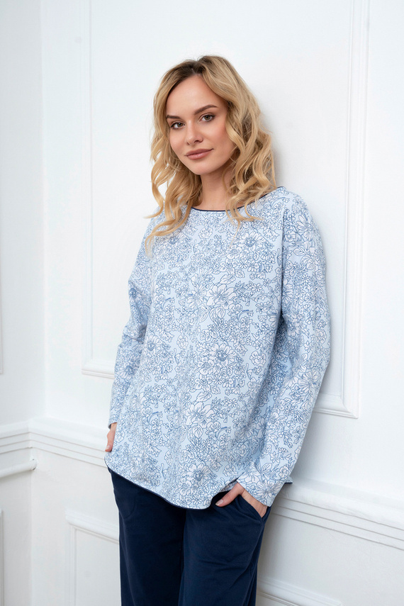 Gracjela Pijama de damă cu mânecă lungă, pantaloni lungi Italian Fashion - imprimeu albastru/verde