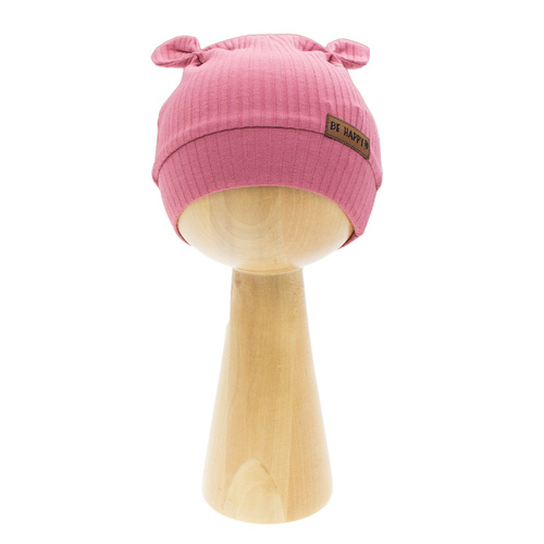 216054 Căciulă Lala Nicol – bumbac cu nervuri și elastan, urechi și etichetă Be happy