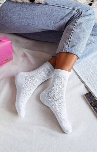 0989-006 Șosete damă ajurate Milena - alb