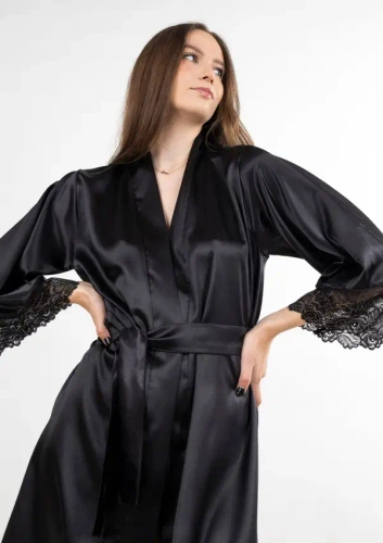 Asteria Robe Dkaren negru - satin cu dantela, elegant si senzual