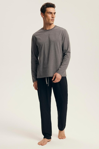 Pijamale premium pentru bărbați 43455 New Henderson Gray - Bumbac, Mâneci lungi, Ambalaj elegant