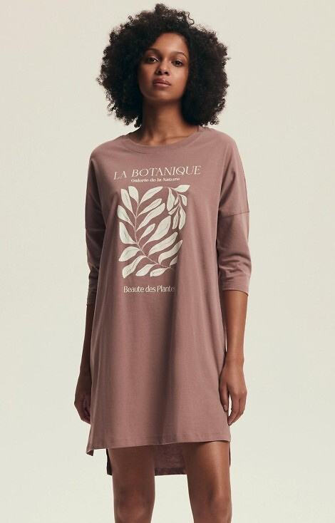 Cămașă de damă Dextra Henderson roz prăfuit - bumbac, mâneci 3/4, imprimeu