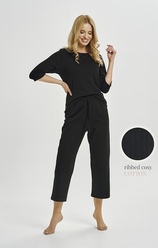 3445 Melania Pijama 7/8 neagră – pijamale de damă din bumbac cu șnur și pantaloni largi