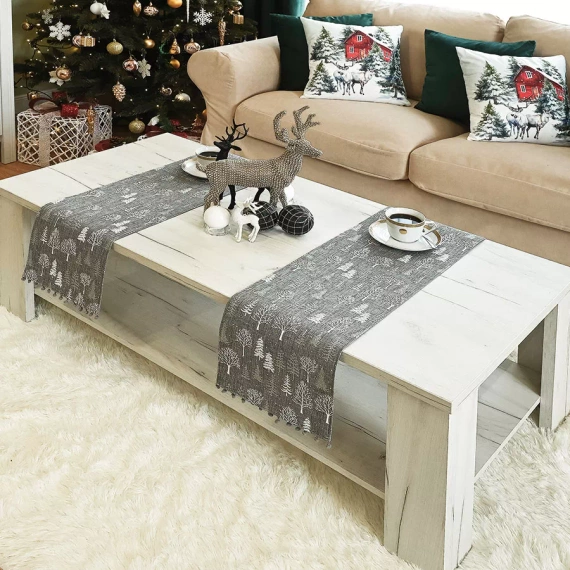 360000 Runner de masă de Crăciun magic de iarnă Marquisette gri