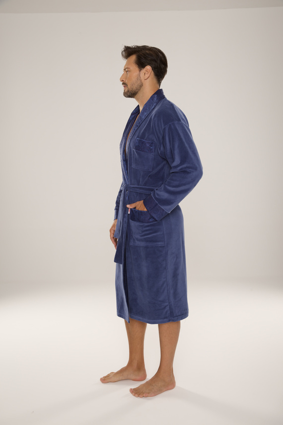 868 Halat de baie nobil pentru bărbați din velur De Lafense- elegant, moale, premium, denim