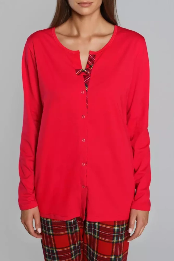 Pijama pentru femei Zorza cu mânecă lungă, pantaloni Italian Fashion - roșu/print 