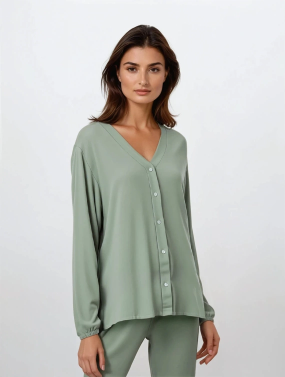 Pijamale cu fermoar Pure Harmony Momenti Per Me, mentă