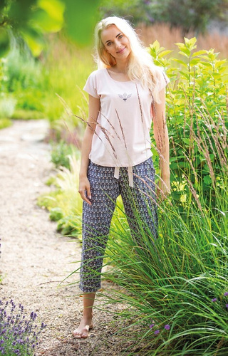 LNS 722 Key bumbac pijamale dama - pudra-mocca