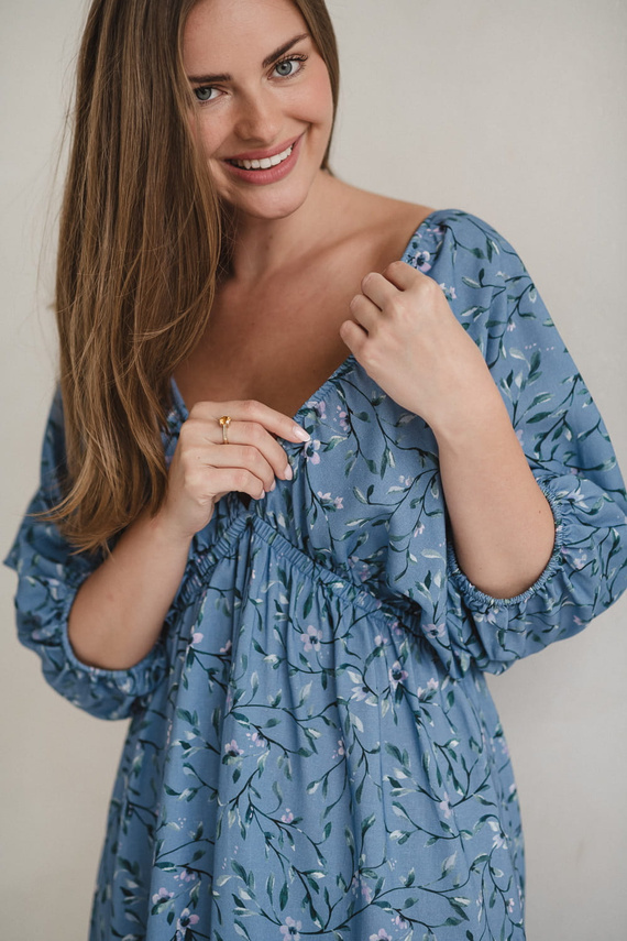 Rochie albastra de maternitate si alaptare Milk Sun Milk&Love cu flori