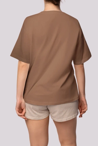 Maneca scurta cu dungi Pijamale dama Mona caramel