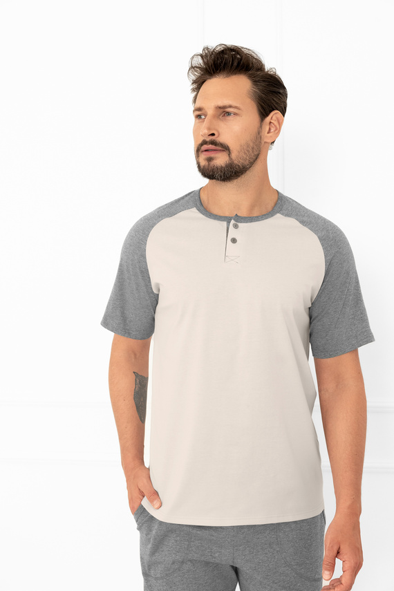 Pijama pentru bărbați Alexander Italian Fashion bej - bumbac, tricou polo și pantaloni