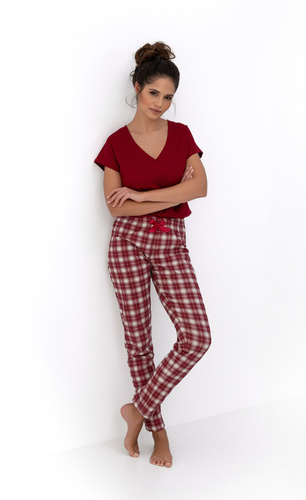 Pijamale Alivia Sensis – pijamale de damă din bumbac cu tricou în carouri și pantaloni lungi