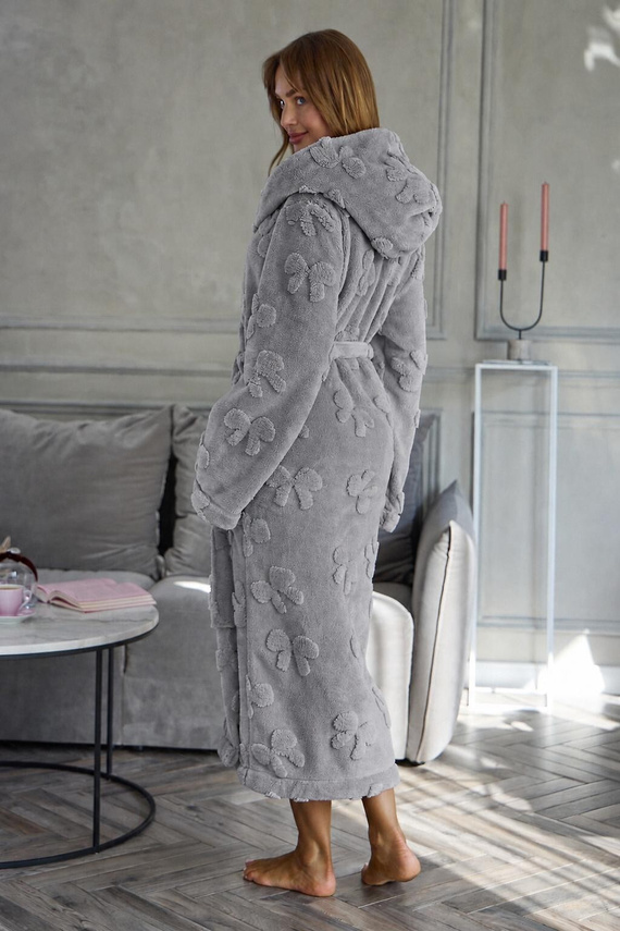 L&L Maya 2631 Halat de damă lung cu glugă, moale, cu imprimeu în relief - gri