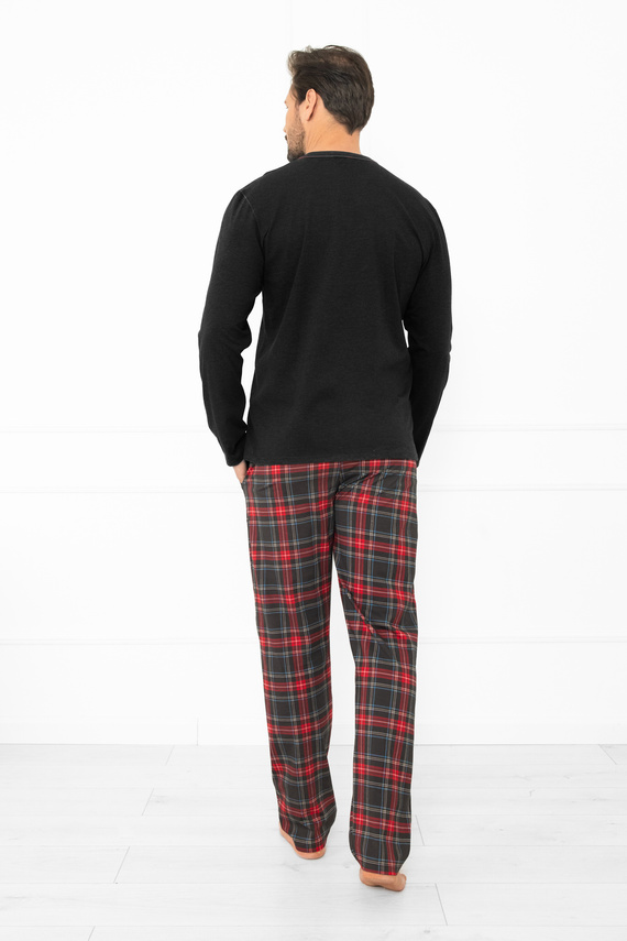 Pijamale pentru bărbați Rusoli Italian Fashion dark melange - bumbac verificat, lung, confortabil