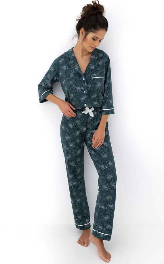 Sydney Sensis Pajamas Green – pijamale elegante pentru femei din bumbac cu nasturi