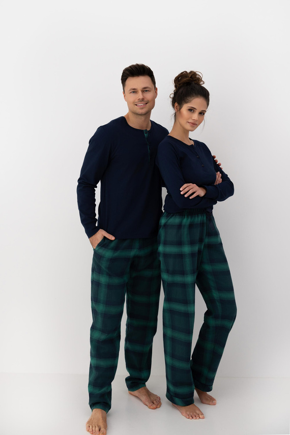 Pijamale Luke Sensis pentru bărbați - bumbac, lungi, verzi în carouri