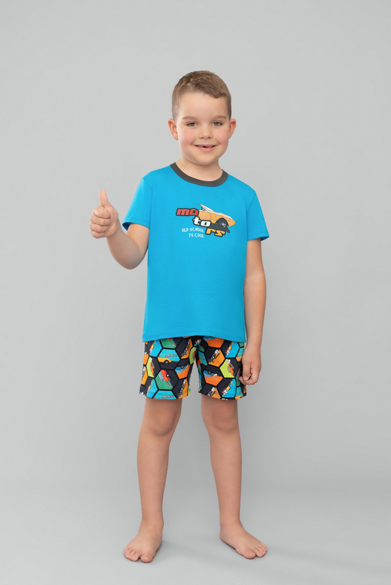 Comics Pijama cu mânecă scurtă pentru băieți, pantaloni Italian Fashion - turcoaz/print