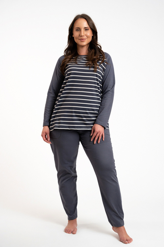 Oda Pijama de damă cu mânecă lungă, pantaloni lungi Italian Fashion - imprimeu grafit/grafit