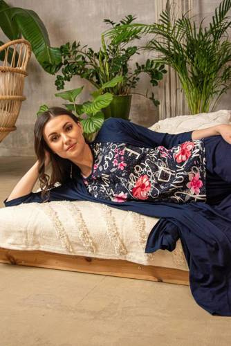 676 Pijama de damă cu talpă Forex - albastru marin