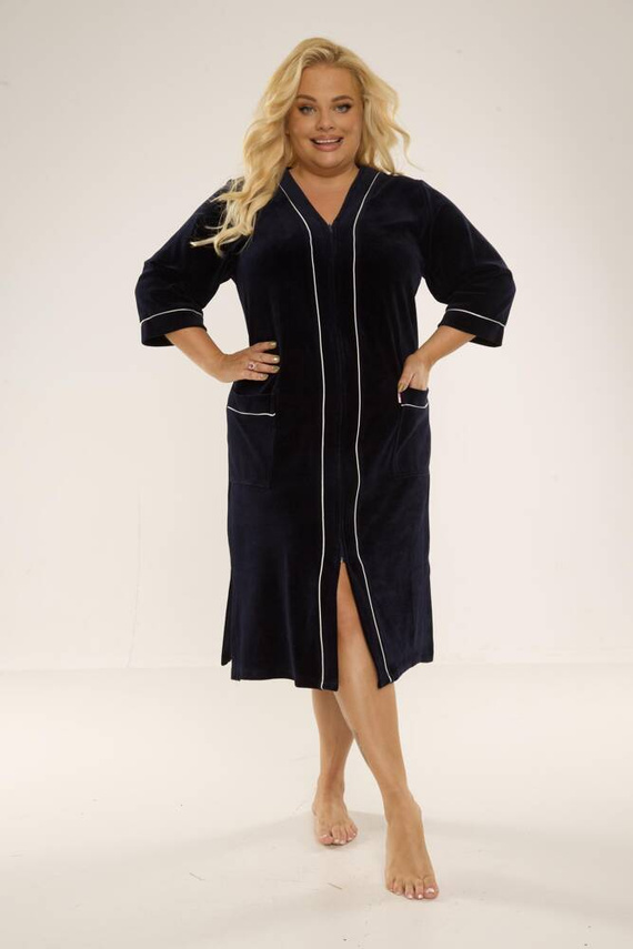 974 / 352 Velour Halat de damă Forex - albastru marin