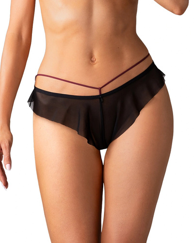 Chiloți damă Obsessive Parisel Panties bordo cu dungi și volănaș