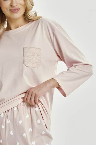 Pijamale de dama Nori 3442 Taro, bumbac roz, maneca 7/8, confortabila