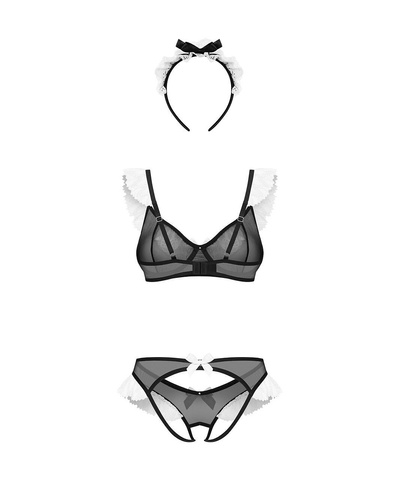 Obsessive Naughty Maid Set senzual negru de cameristă cu dantelă