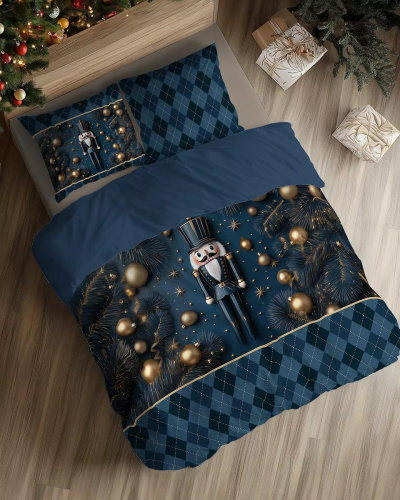 5823 Lenjerie de pat din bumbac bleumarin Detexpol cu Spargător de nuci - Set de Crăciun 100% bumbac A Christmas Dreams