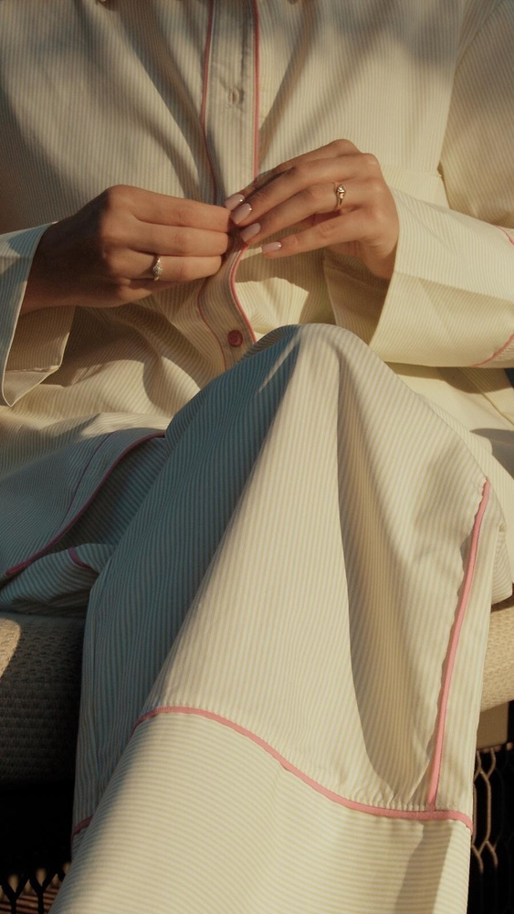 Pijama damă Sensis Raven lime – bumbac, cămașă cu nasturi și pantaloni