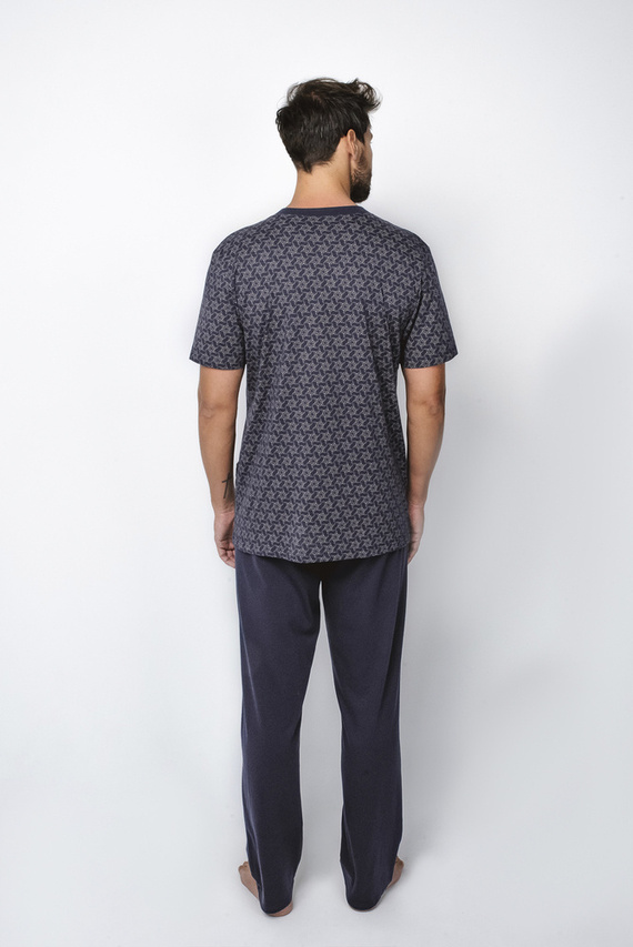 Ricardo Pijama cu mânecă scurtă pentru bărbați, pantaloni lungi Italian Fashion - albastru marin