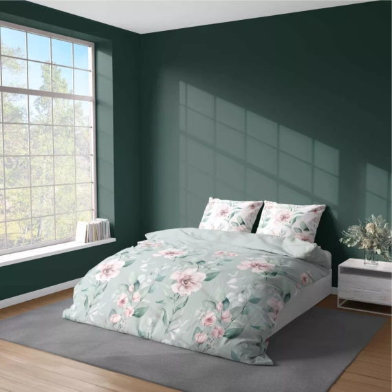 5035 A Lenjerie de pat microfibra cu flori Detexpol menta