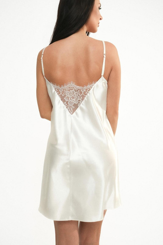 Cămașă de noapte Ava 006 Whisper White satinată cu dantelă albă de mireasă