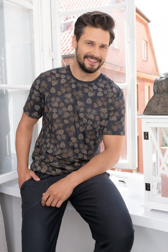 Pinus Pijamale pentru bărbați cu mânecă scurtă, pantaloni lungi Italian Fashion- print/grafite