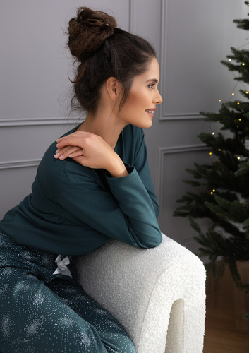 Pijamale Sensis pentru femei June, verde - Pijamale din bumbac cu mâneci lungi și pantaloni cu model