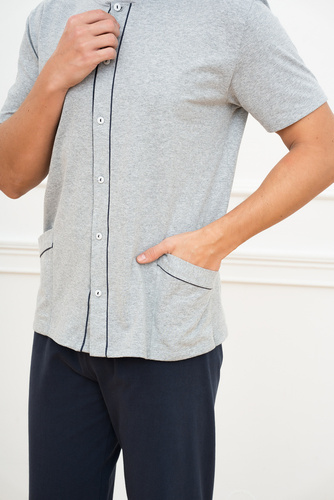 Alcest Pijama cu mânecă scurtă pentru bărbați, pantaloni lungi Italian Fashion - albastru marin