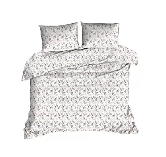 614N Lenjerie de pat clasică din bumbac E24 Set de lenjerie de pat suplimentar, alb, maro, frunze, crenguțe - 100% bumbac, durabil, colorat, set de 2 piese