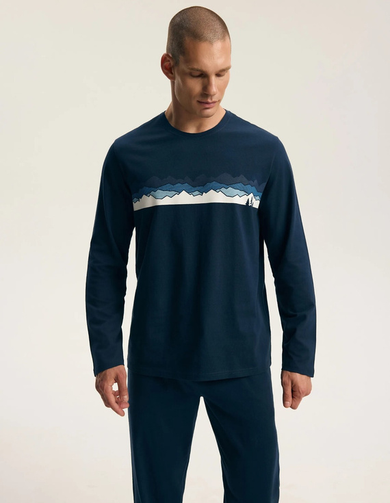 Henderson Froze 45492 Pijamale bărbați lungi 100% bumbac Navy